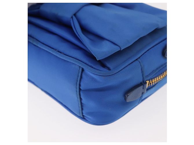 Borsa a Spalla PRADA Nylon Blu Oro Auth 150608A D'oro - vista 14