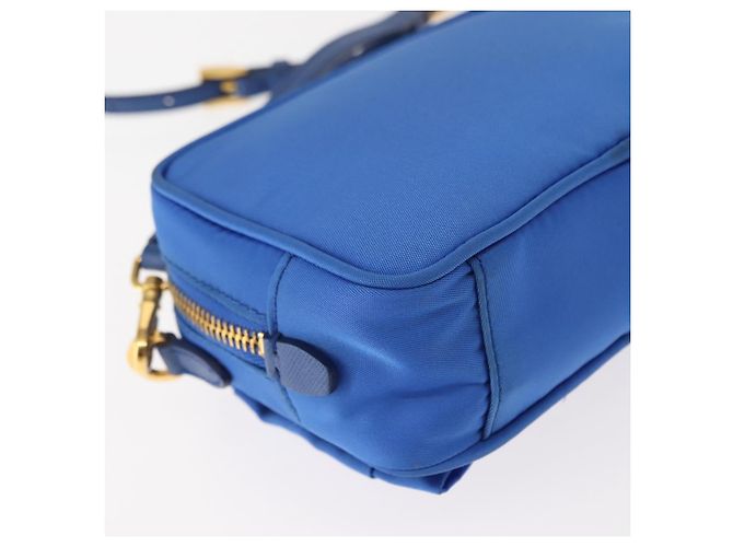 Borsa a Spalla PRADA Nylon Blu Oro Auth 150608A D'oro - vista 15