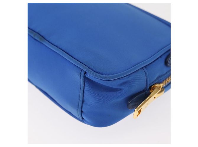 Borsa a Spalla PRADA Nylon Blu Oro Auth 150608A D'oro - vista 16