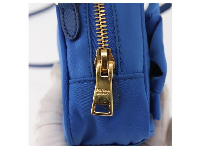 Borsa a Spalla PRADA Nylon Blu Oro Auth 150608A D'oro - vista 17