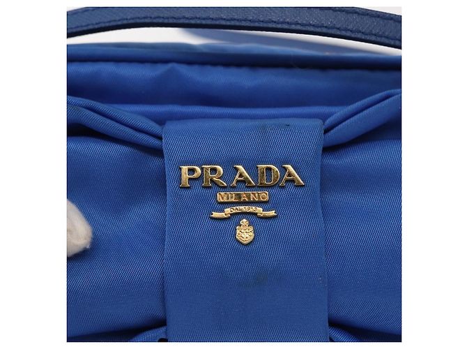 Borsa a Spalla PRADA Nylon Blu Oro Auth 150608A D'oro - vista 18