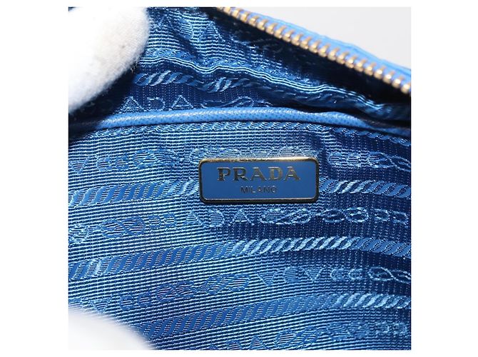Borsa a Spalla PRADA Nylon Blu Oro Auth 150608A D'oro - vista 19