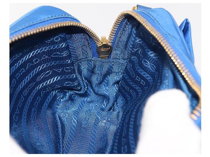 Borsa a Spalla PRADA Nylon Blu Oro Auth 150608A D'oro - vista 20