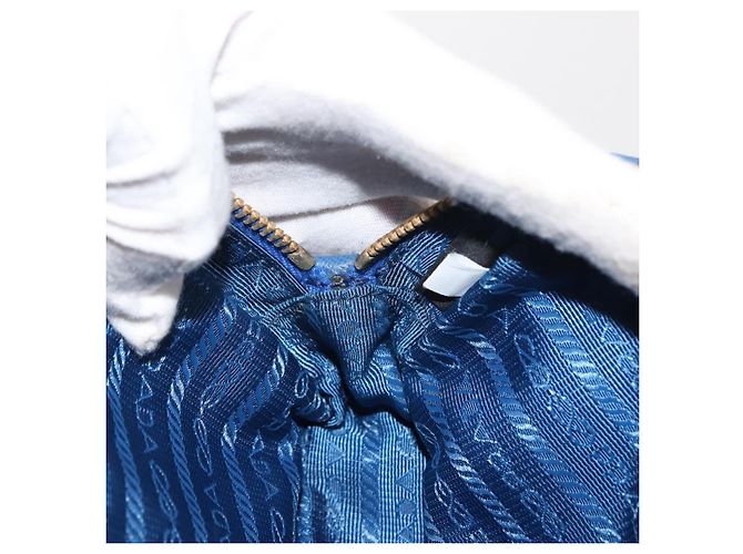 Borsa a Spalla PRADA Nylon Blu Oro Auth 150608A D'oro - vista 21