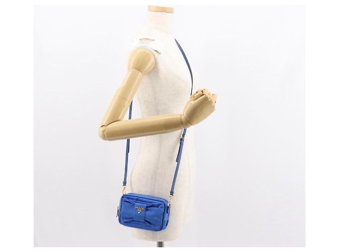 Borsa a Spalla PRADA Nylon Blu Oro Auth 150608A D'oro - vista 22