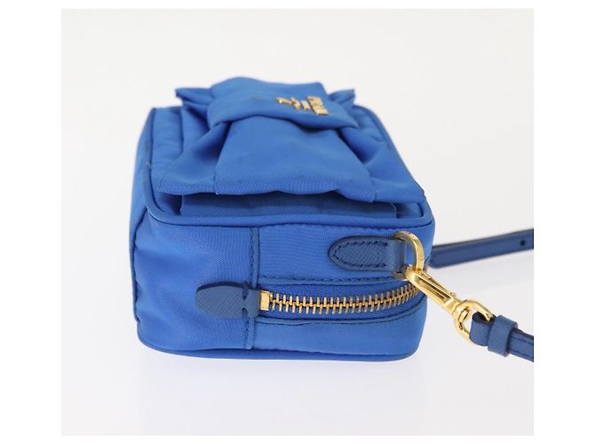 Borsa a Spalla PRADA Nylon Blu Oro Auth 150608A D'oro - vista 3
