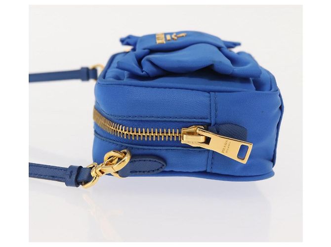 Borsa a Spalla PRADA Nylon Blu Oro Auth 150608A D'oro - vista 4