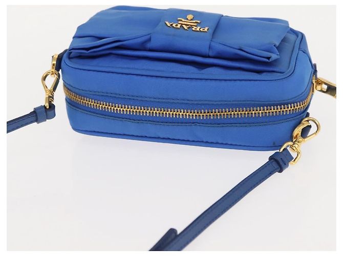Borsa a Spalla PRADA Nylon Blu Oro Auth 150608A D'oro - vista 6