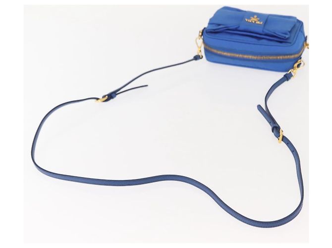 Borsa a Spalla PRADA Nylon Blu Oro Auth 150608A D'oro - vista 7