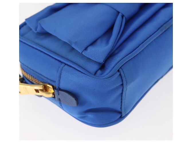 Borsa a Spalla PRADA Nylon Blu Oro Auth 150608A D'oro - vista 9