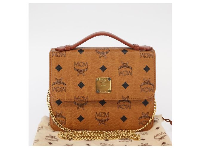 Borsa a Spalla MCM Logogram Vicetos in Pelle PVC Marrone Oro Auth 152173A D'oro - vista 12
