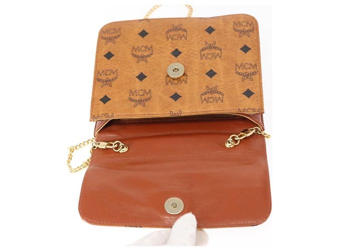 Borsa a Spalla MCM Logogram Vicetos in Pelle PVC Marrone Oro Auth 152173A D'oro - vista 20