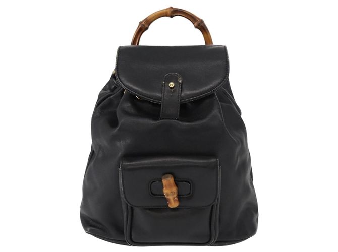 Zaino in Pelle Gucci Bamboo Nero Oro 003 1705 0030 Auth gh1298A - vista 13