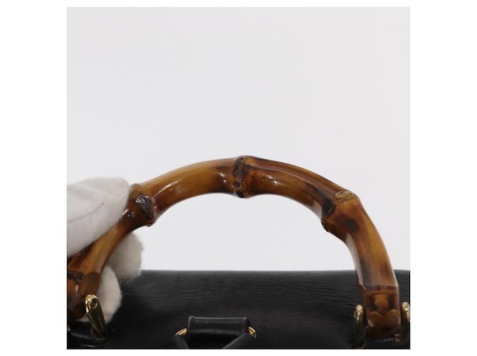 Zaino in Pelle Gucci Bamboo Nero Oro 003 1705 0030 Auth gh1298A - vista 14