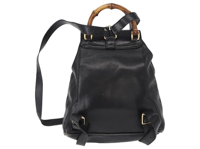Zaino in Pelle Gucci Bamboo Nero Oro 003 1705 0030 Auth gh1298A - vista 2