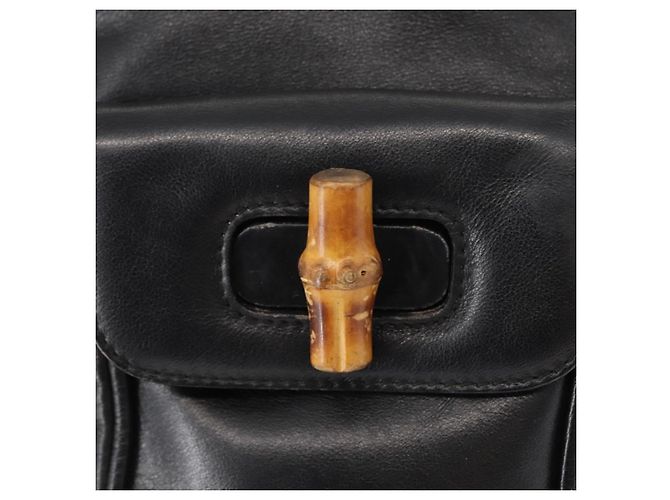 Zaino in Pelle Gucci Bamboo Nero Oro 003 1705 0030 Auth gh1298A - vista 20