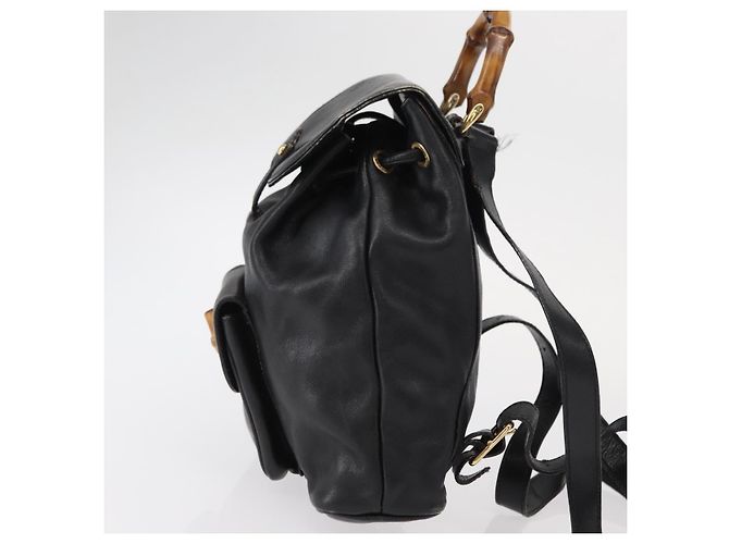 Zaino in Pelle Gucci Bamboo Nero Oro 003 1705 0030 Auth gh1298A - vista 3