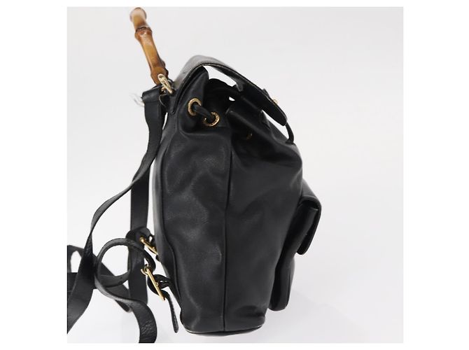 Zaino in Pelle Gucci Bamboo Nero Oro 003 1705 0030 Auth gh1298A - vista 4