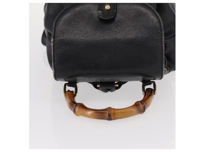 Zaino in Pelle Gucci Bamboo Nero Oro 003 1705 0030 Auth gh1298A - vista 6