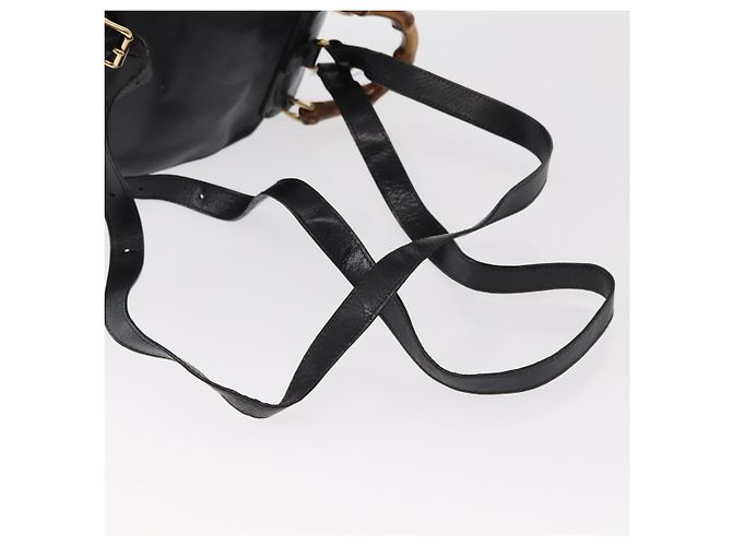 Zaino in Pelle Gucci Bamboo Nero Oro 003 1705 0030 Auth gh1298A - vista 9