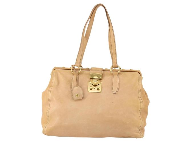 Borsa Tote Miu Miu in pelle beige dorato Auth yk19778A - vista 13