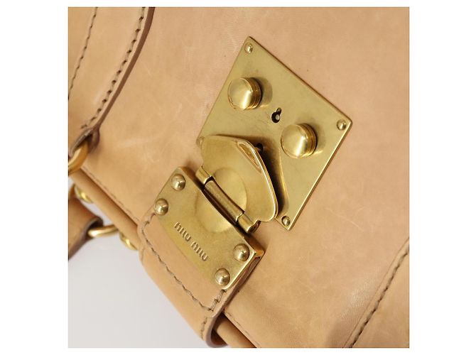 Borsa Tote Miu Miu in pelle beige dorato Auth yk19778A - vista 18