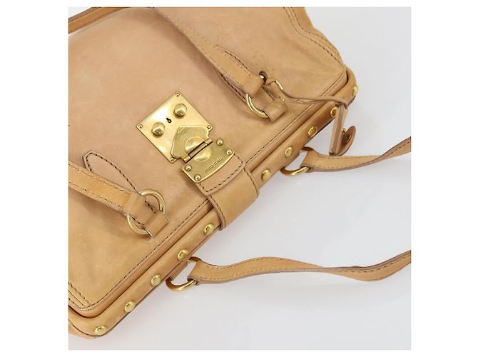 Borsa Tote Miu Miu in pelle beige dorato Auth yk19778A - vista 6