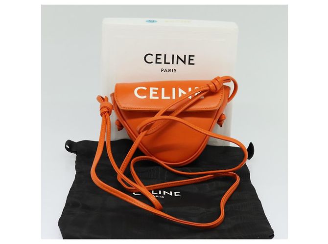 Céline Bolsa de Ombro Triangular de Couro Laranja Auth MY058M - vista 12