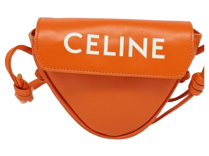 Céline Bolsa de Ombro Triangular de Couro Laranja Auth MY058M - vista 13
