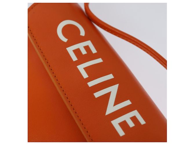 Céline Bolsa de Ombro Triangular de Couro Laranja Auth MY058M - vista 18