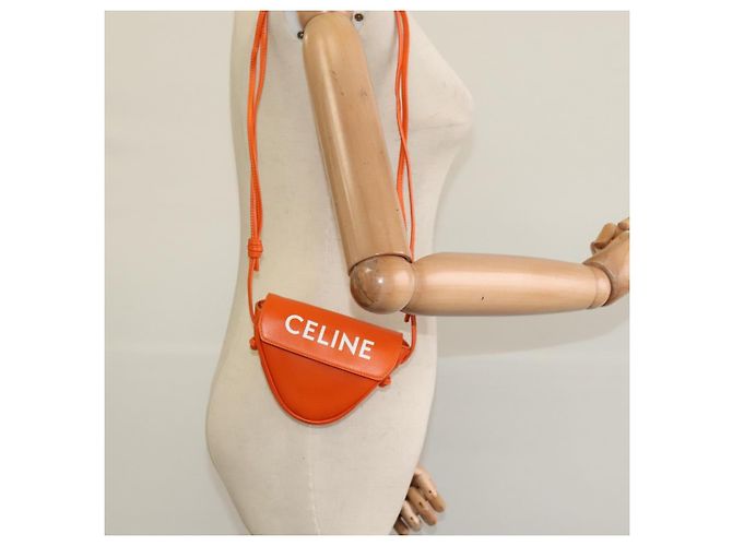 Céline Bolsa de Ombro Triangular de Couro Laranja Auth MY058M - vista 22