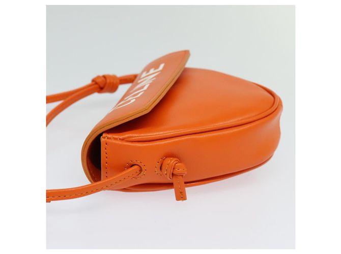 Céline Bolsa de Ombro Triangular de Couro Laranja Auth MY058M - vista 3