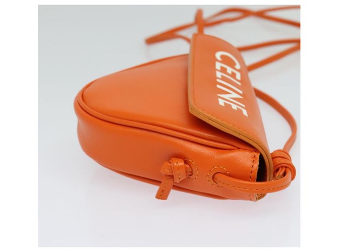 Céline Bolsa de Ombro Triangular de Couro Laranja Auth MY058M - vista 4
