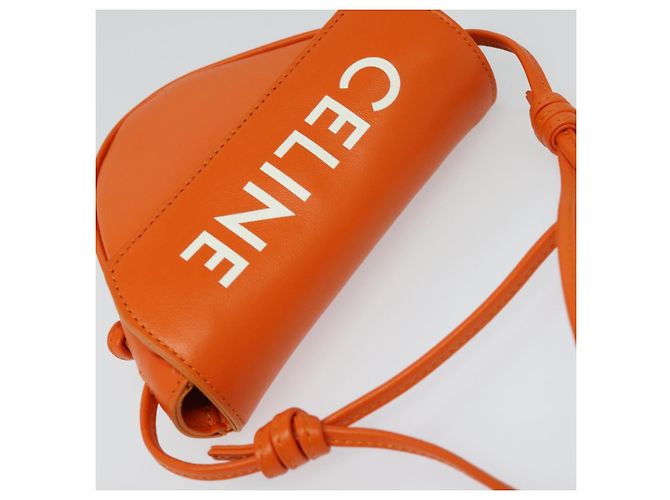Céline Bolsa de Ombro Triangular de Couro Laranja Auth MY058M - vista 6