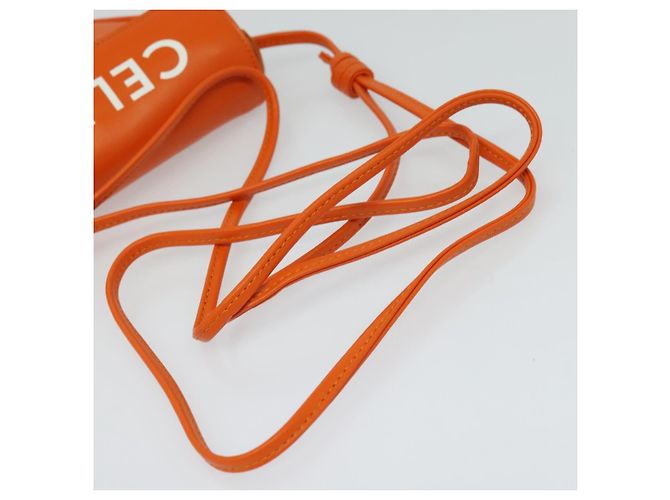 Céline Bolsa de Ombro Triangular de Couro Laranja Auth MY058M - vista 7