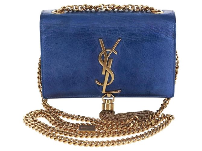 SAINT LAURENT Borsa a Spalla Chain Kate in Pelle Blu Oro Auth 163093SAV D'oro - vista 13