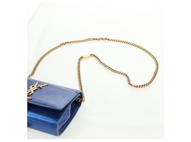 SAINT LAURENT Borsa a Spalla Chain Kate in Pelle Blu Oro Auth 163093SAV D'oro - vista 14