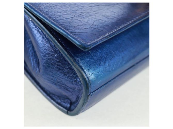 SAINT LAURENT Borsa a Spalla Chain Kate in Pelle Blu Oro Auth 163093SAV D'oro - vista 15