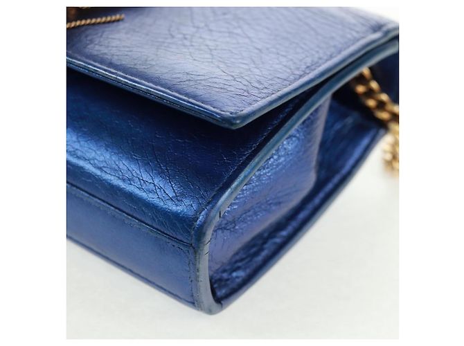 SAINT LAURENT Borsa a Spalla Chain Kate in Pelle Blu Oro Auth 163093SAV D'oro - vista 16