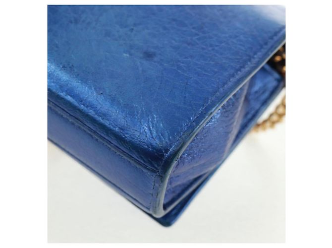 SAINT LAURENT Borsa a Spalla Chain Kate in Pelle Blu Oro Auth 163093SAV D'oro - vista 18