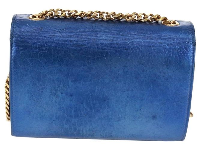 SAINT LAURENT Borsa a Spalla Chain Kate in Pelle Blu Oro Auth 163093SAV D'oro - vista 2