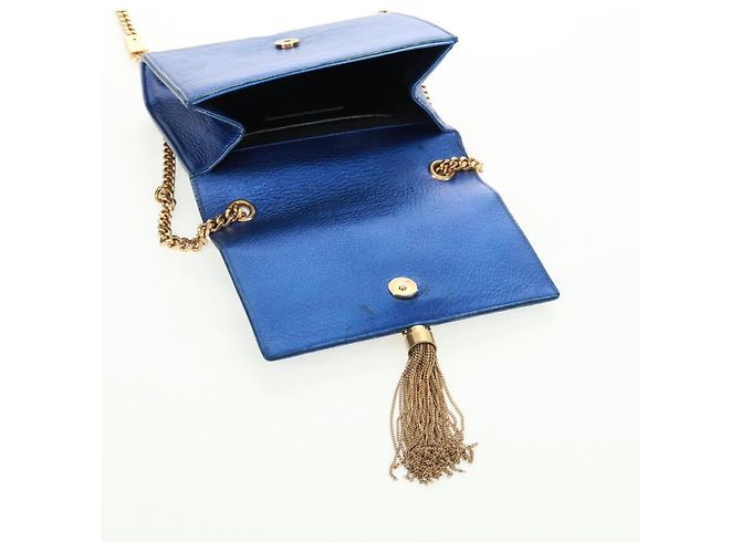 SAINT LAURENT Borsa a Spalla Chain Kate in Pelle Blu Oro Auth 163093SAV D'oro - vista 21