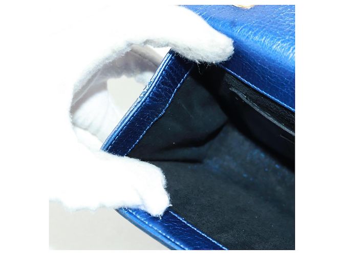 SAINT LAURENT Borsa a Spalla Chain Kate in Pelle Blu Oro Auth 163093SAV D'oro - vista 24