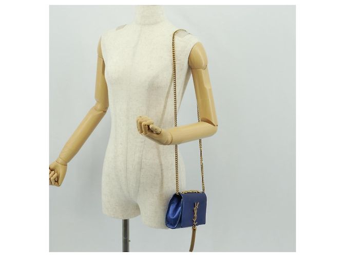 SAINT LAURENT Borsa a Spalla Chain Kate in Pelle Blu Oro Auth 163093SAV D'oro - vista 26