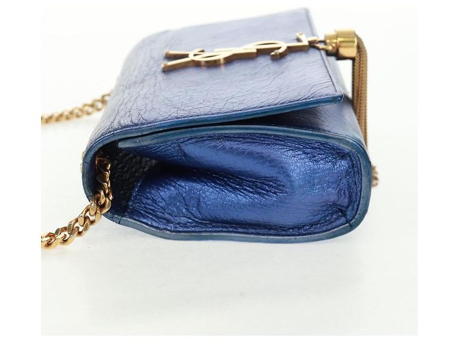 SAINT LAURENT Borsa a Spalla Chain Kate in Pelle Blu Oro Auth 163093SAV D'oro - vista 3