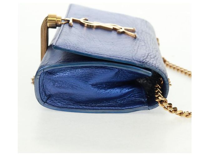 SAINT LAURENT Borsa a Spalla Chain Kate in Pelle Blu Oro Auth 163093SAV D'oro - vista 4