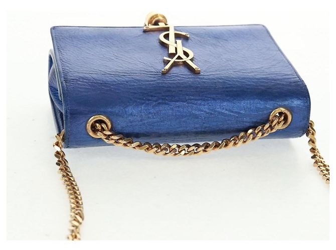SAINT LAURENT Borsa a Spalla Chain Kate in Pelle Blu Oro Auth 163093SAV D'oro - vista 6
