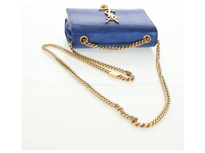 SAINT LAURENT Borsa a Spalla Chain Kate in Pelle Blu Oro Auth 163093SAV D'oro - vista 7