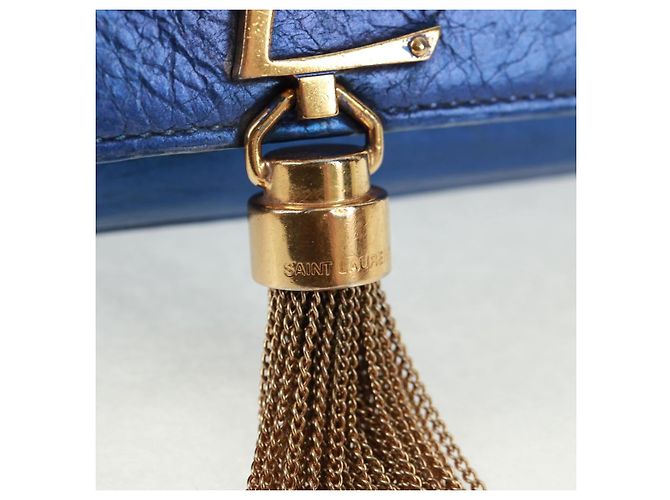 SAINT LAURENT Borsa a Spalla Chain Kate in Pelle Blu Oro Auth 163093SAV D'oro - vista 9