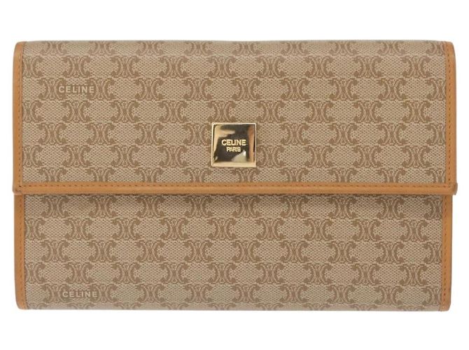 Céline CELINE Macadam Canvas Lange Brieftasche PVC Beige Gold Auth 164073V Golden - Ansicht 13